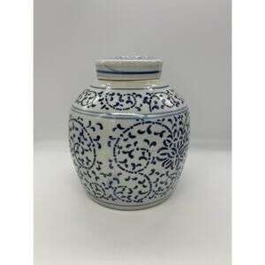 Large Blue & White Ceramic Jar with Lid